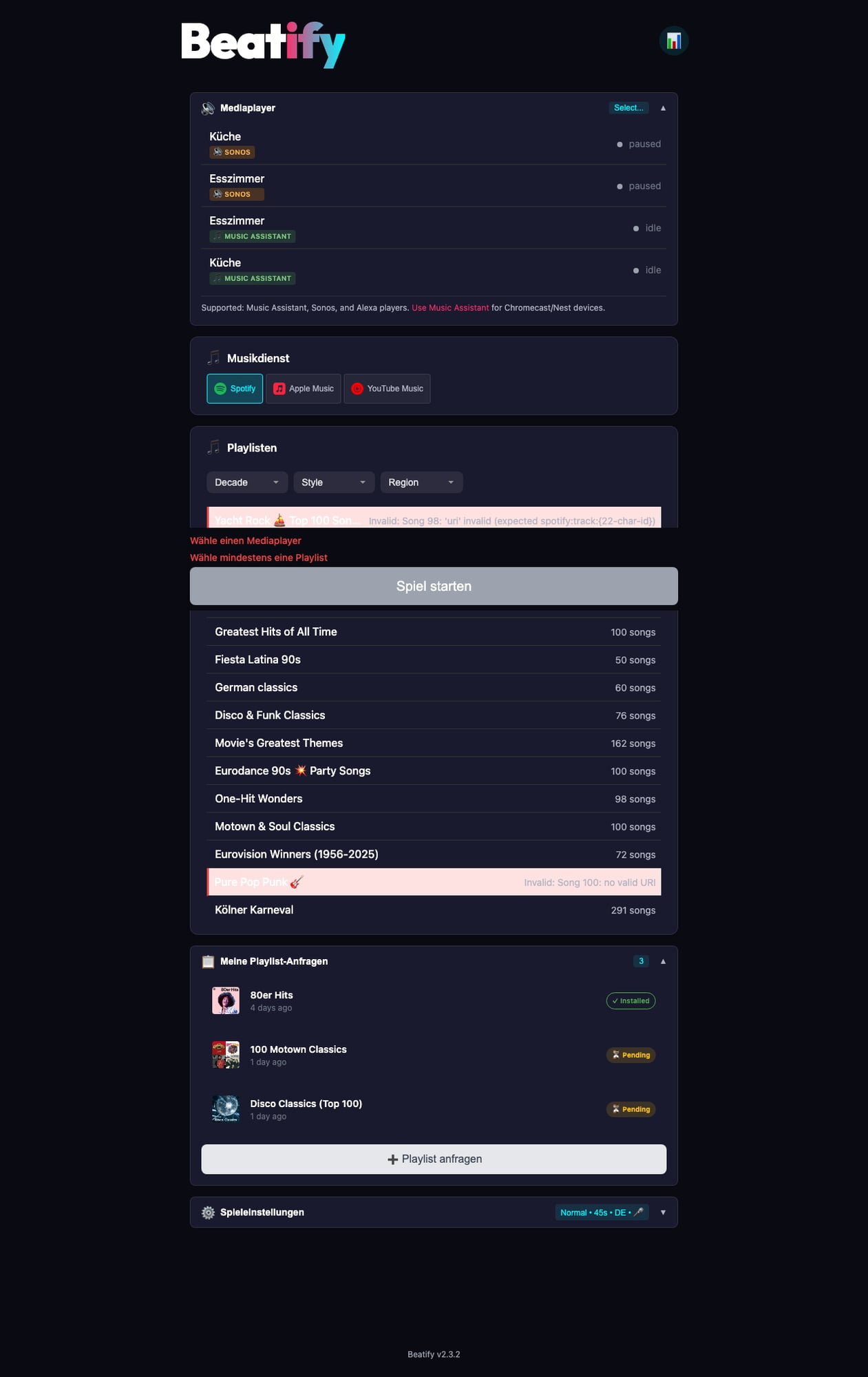 Admin Dashboard — configure game settings from your browser