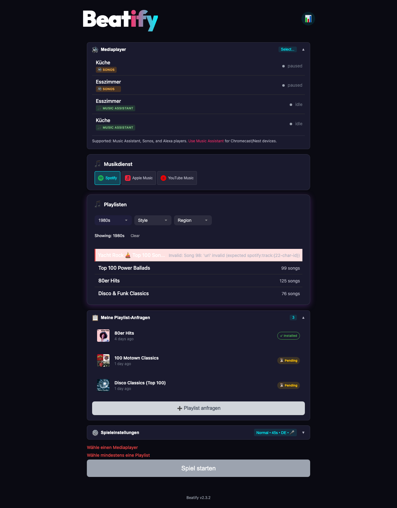 Browse Playlists — pick from curated music packs or your own